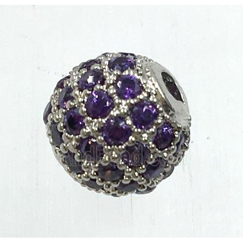 round copper beads pave zircon, platinum plated