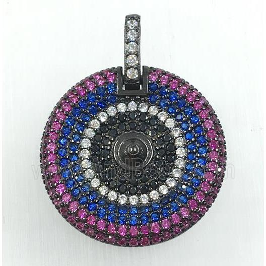 copper circle pendant pave zircon, black plated