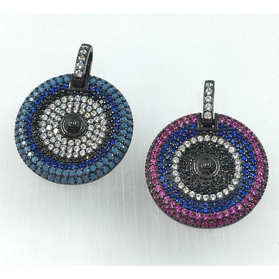 copper circle pendant pave zircon, black plated, mix
