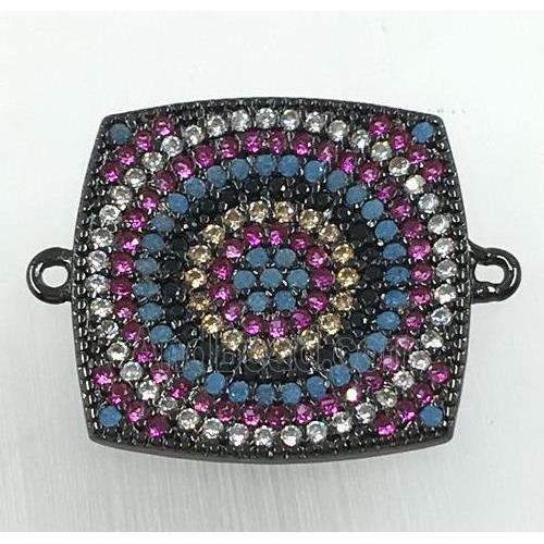 copper square connector pave zircon, black plated