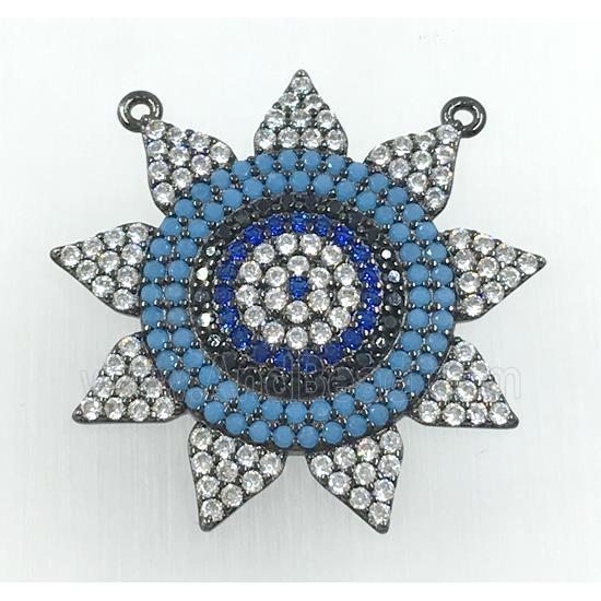 copper sun pendant pave zircon with 2loops, platinum plated