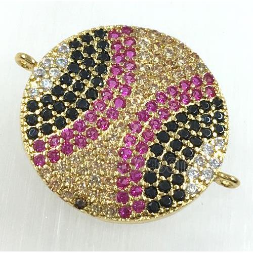copper circle connector pave zircon, gold plated