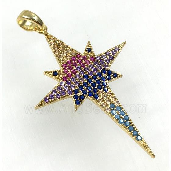 copper NorthStar pendant pave zircon, gold plated