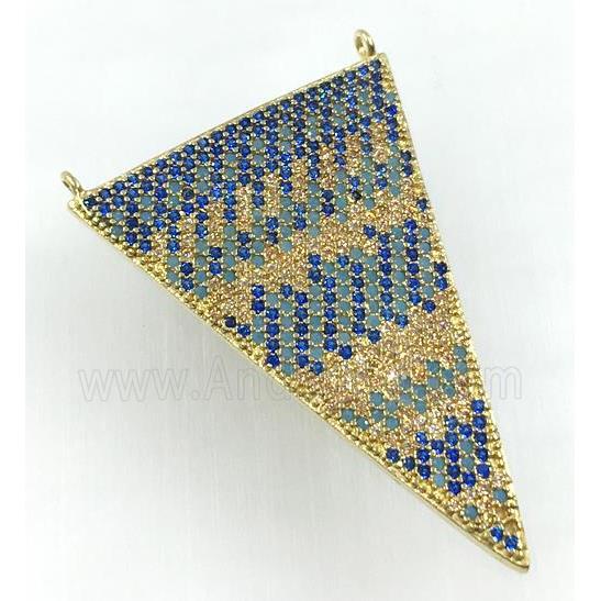 copper triangle pendant pave zircon with 2loops, gold plated