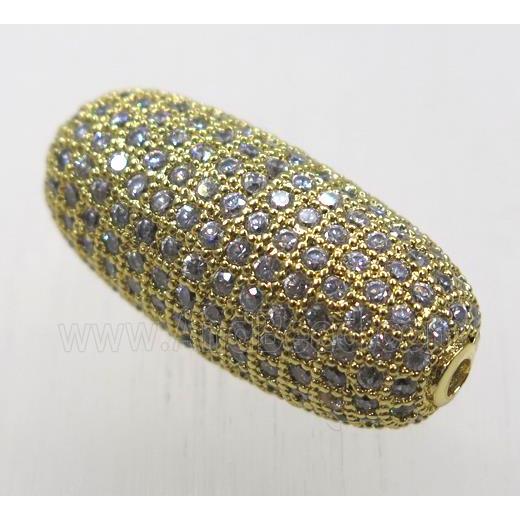 copper Barrel beads paved zircon, gold plated