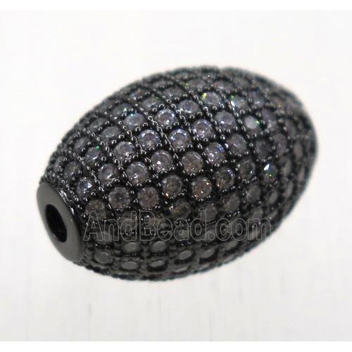copper Oval beads paved zircon, black plated