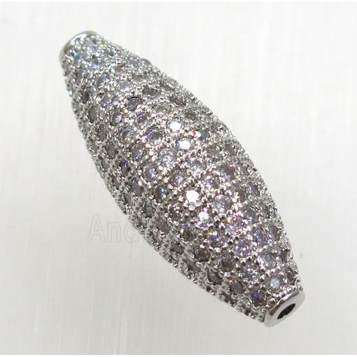 copper rice beads paved zircon, platinum plated