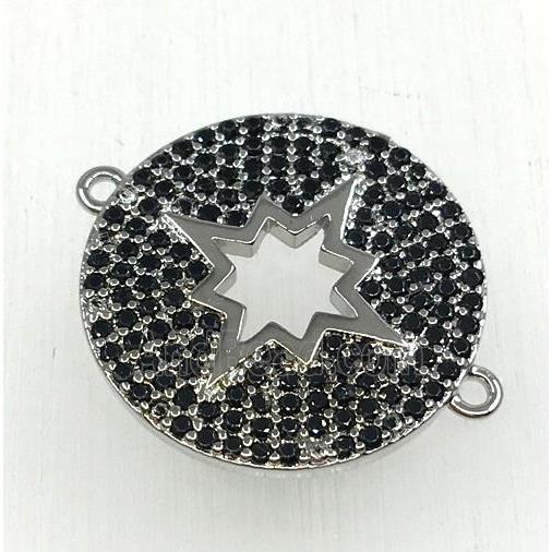 copper button NorthStar connector paved black zircon, platinum plated