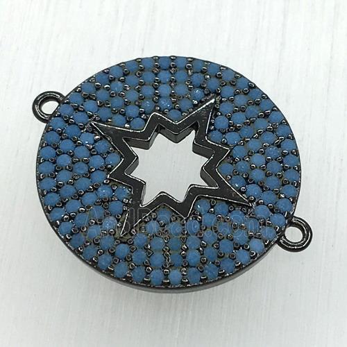 copper button NorthStar connector paved zircon, black plated, turq