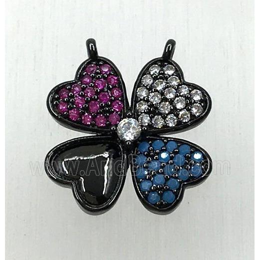 copper clover pendant paved zircon with 2loops, black plated