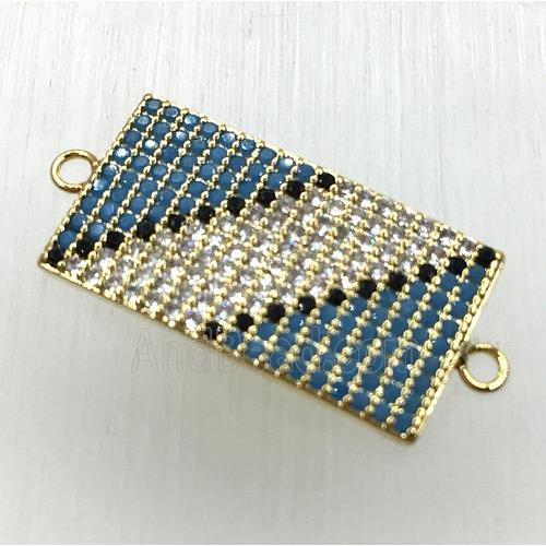 copper connector paved zircon, rectangle, gold plated