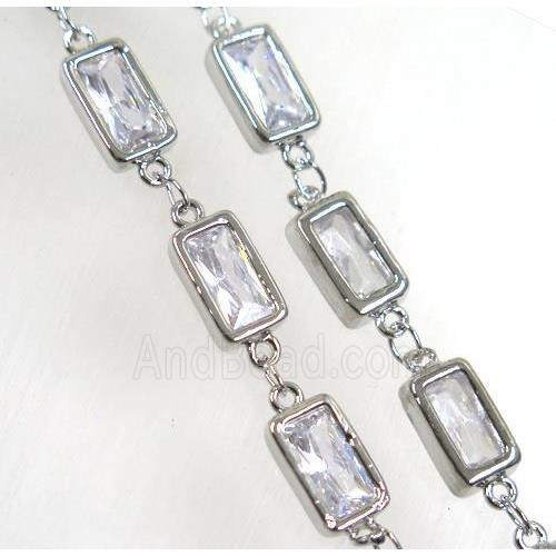 copper chain paved zircon, rectangle, platinum plated