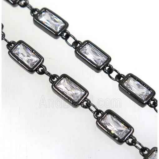 copper chain paved white zircon, rectangle, black plated