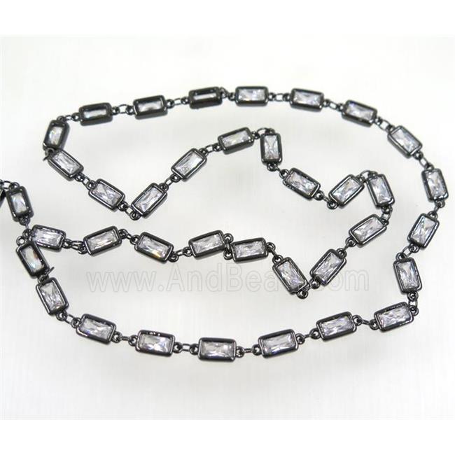 copper chain paved white zircon, rectangle, black plated