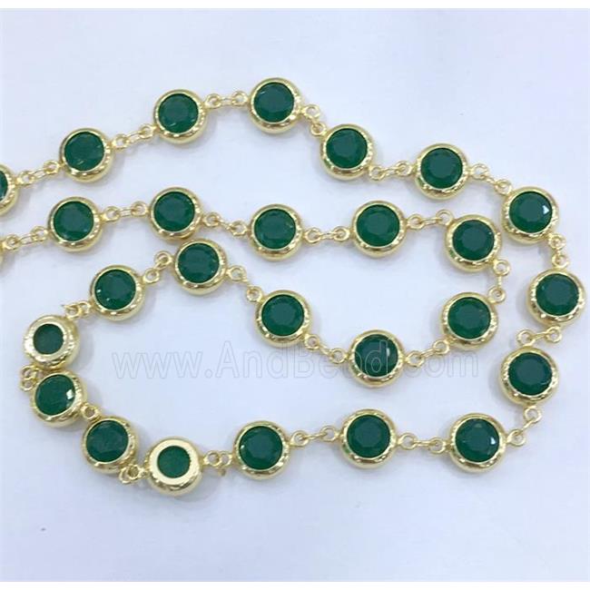copper chain paved green zircon, gold plated