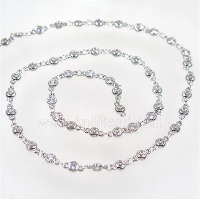 copper chain paved zircon, platinum plated