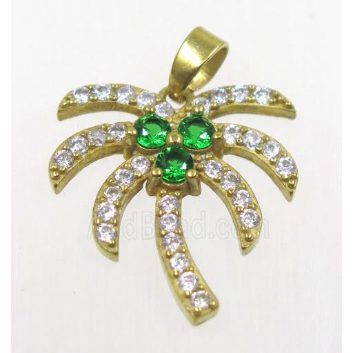 raw Brass coconut tree pendant paved zircon