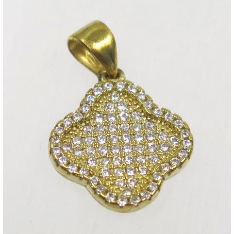 raw Brass Clover pendant paved zircon