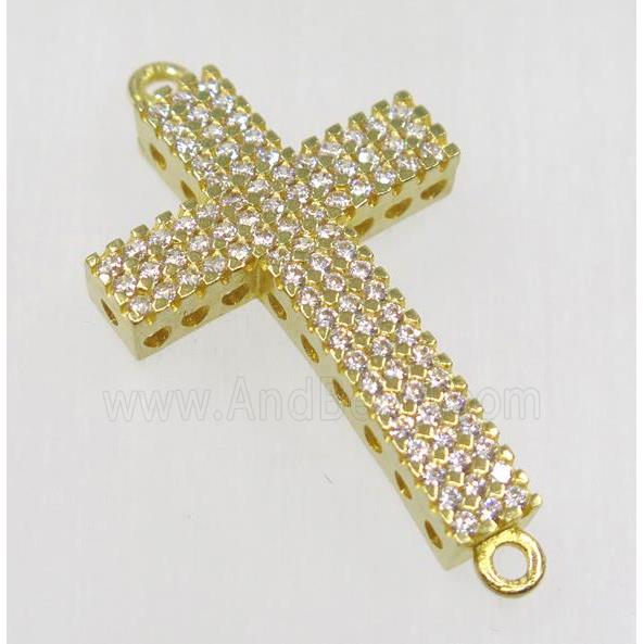 raw Brass cross connector paved zircon with 2loops
