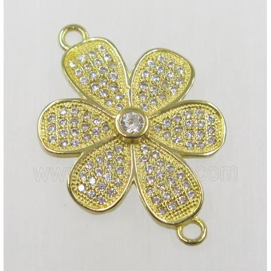 raw Brass flower connector paved zircon