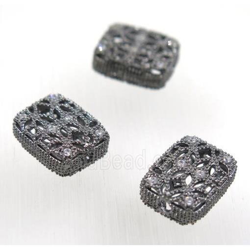 copper beads paved zircon, rectangle, black plated
