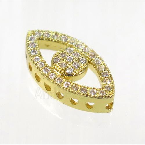 copper eye beads paved zircon, gold plated