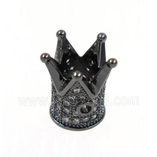 copper crown beads paved zircon, black plated