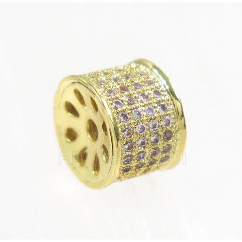 copper rondelle beads paved zircon, gold plated