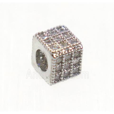 copper cube beads paved zircon, platinum plated