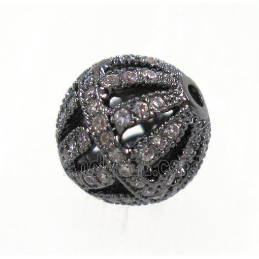 round Watermelon copper beads pave zircon, black plated