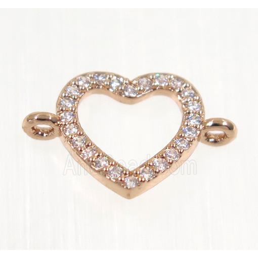 copper Heart connector paved zircon, rose gold