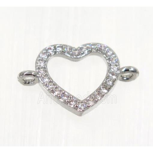 copper Heart connector paved zircon, platinum plated