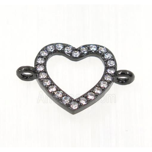 copper Heart connector paved zircon, black plated