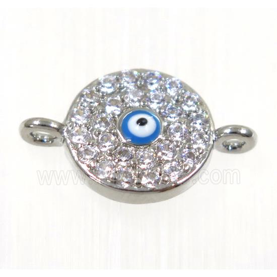 copper evil eye connector paved zircon, platinum plated
