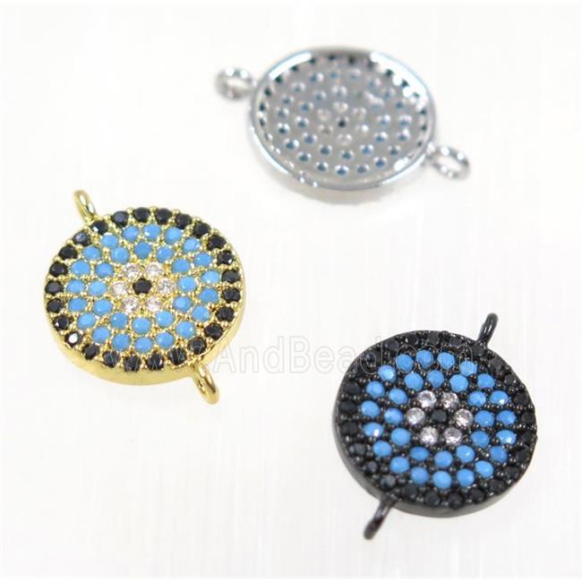 copper Circle connector paved zircon, mix color, turq