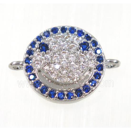 copper emoji face connector paved zircon, platinum plated