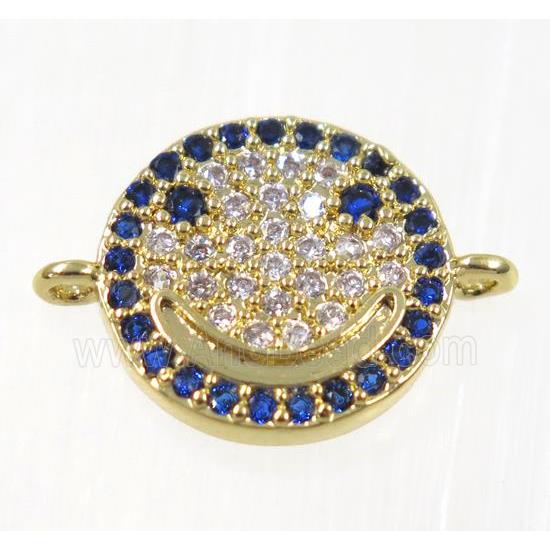 copper emoji face connector paved zircon, gold plated