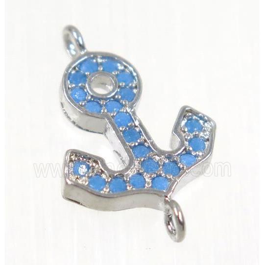copper Anchor connector paved zircon, platinum plated, turq