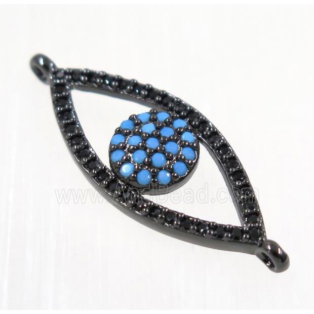 copper eye charm connector paved zircon, black plated, turq