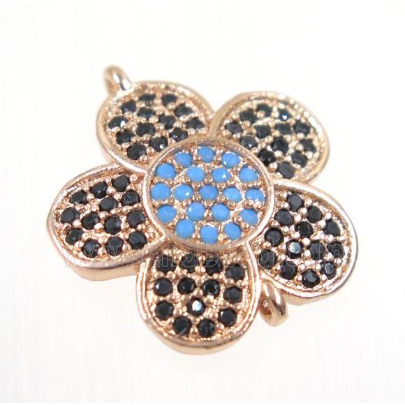 copper flower connector paved zircon, rose gold