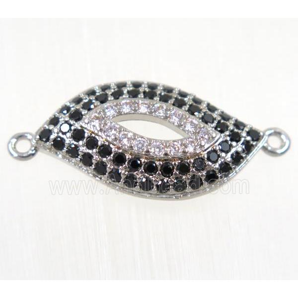 copper Lip connector paved zircon, platinum plated