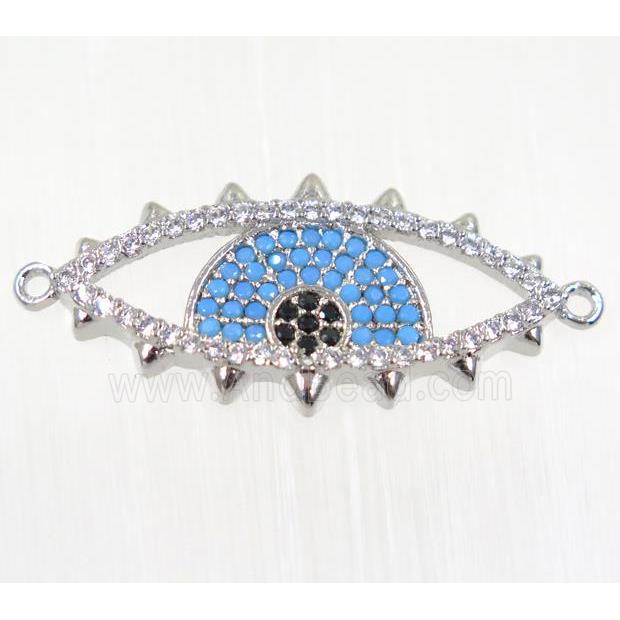 copper Evil eye connector paved zircon, platinum plated