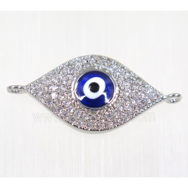 copper Evil eye connector paved zircon, platinum plated