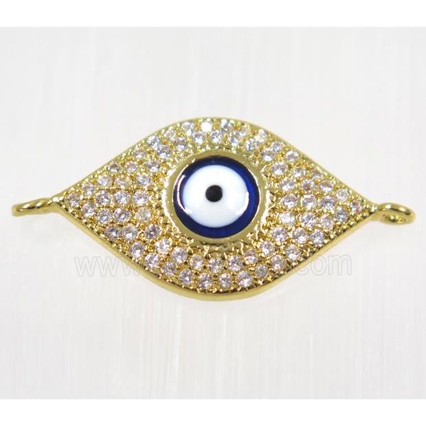 copper Evil eye connector paved zircon, gold plated