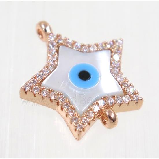copper Star connector paved zircon with evil eye, rose gold