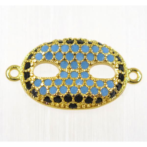 copper Eye Protection connector paved zircon, gold plated, turq