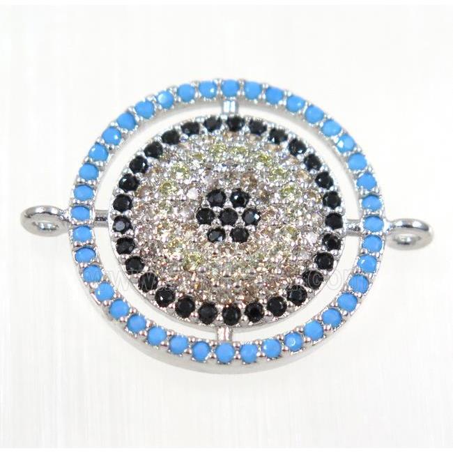copper Circle connector paved zircon, platinum plated