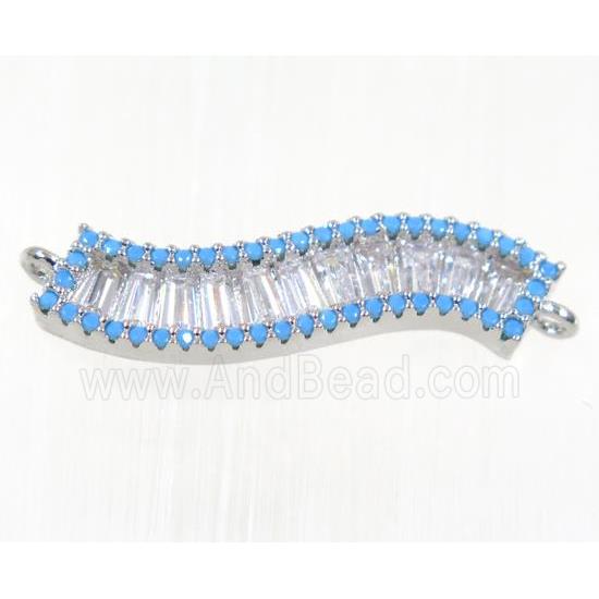 copper S connector paved zircon, platinum plated
