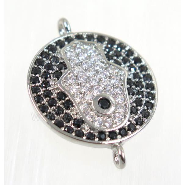copper Hamsahand connector paved zircon, platinum plated