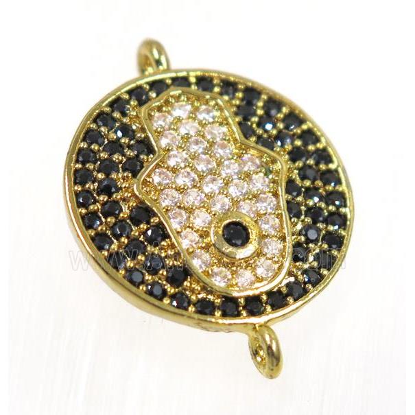 copper Hamsahand connector paved zircon, gold plated